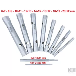 Rörhylsnyckel sats. 10-delar. 6x7-20x22mm