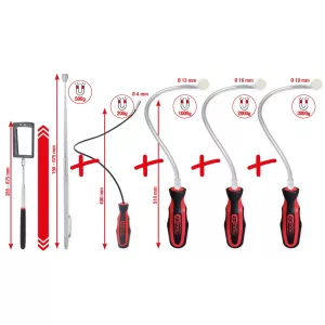 Flexibel och teleskopisk magnethållare och inspektionsspegelset. 6 delar