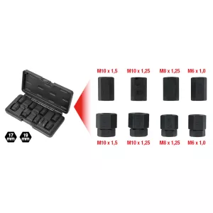 Verktygssats för utdragning och insättning av pinnbultar. 12 delar