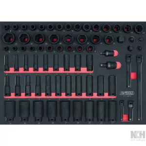 3/8"+1/2" SCS kraft-hyslnyckel-sats. 73-delar. 1/1 systeminlägg