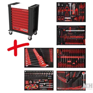 Performanceplus verkstadsvagn-sats P10 med 284 verktyg för 6 utdragslådor
