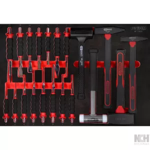 Hammare-/och mejsel-sats i skuminsats. 20 delar