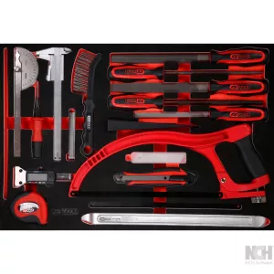 Mätverktyg-/ och fil-sats i skuminsats. 28 delar