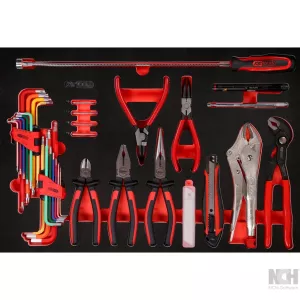 Tång- och vinkelstiftsnyckel-sats i skuminsats. 45 delar