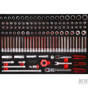 3/8" hylsnyckelsats i skuminsats. 124 delar