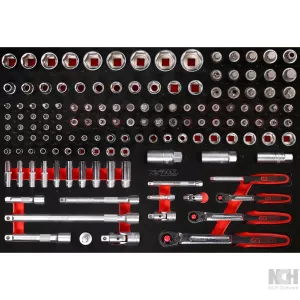 1/4" + 3/8" + 1/2" hylsnyckelsats i skuminsats. 139 delar