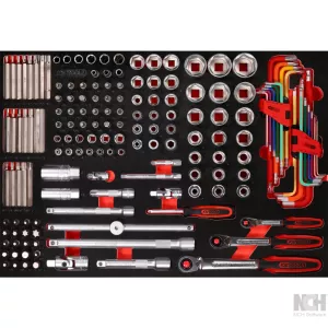 1/4" + 3/8" + 1/2" hylsnyckelsats i skuminsats. 159 delar