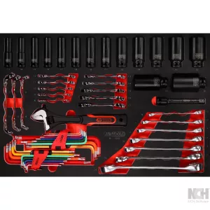 skruvnyckel- och krafthyls-sats i skuminsats. 55 delar