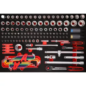 1/ 4"+ 1/2" hylsnyckel-sats i skuminsats. 137 delar