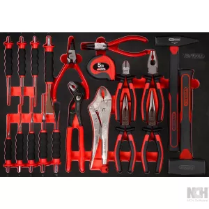 Tång-/hammare-/och mejsel-sats i skuminsats. 22 delar