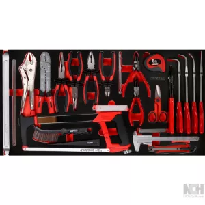 Tång- och mätverktyg-sats i skuminsats. 36 delar