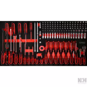 1/4" hylsnyckel-/ och skruvmejsel-sats i skuminsats. 146 delar