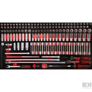 3/8" hylsnyckel-sats i skuminsats. 165 delar