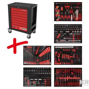 Performanceplus verkstadsvagn-sats P15 med 338 verktyg för 6 utdragslådor