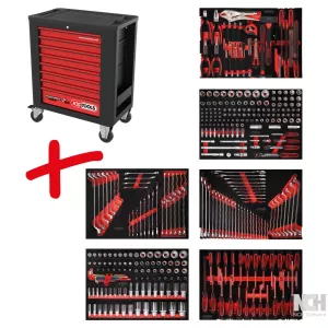 Performanceplus verkstadsvagn-sats P15 med 366 verktyg för 6 utdragslådor