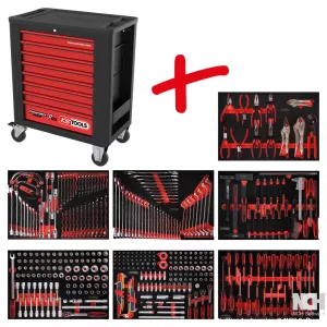 Performanceplus verkstadsvagn-sats P15 med 399 verktyg för 7 utdragslådor
