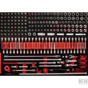 3/8" hylsnyckel-sats i skuminsats. 221 delar