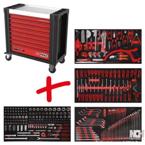 Performanceplus verkstadsvagn-sats P25 med 285 verktyg för 4 utdragslådor