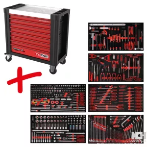 Performanceplus verkstadsvagn-sats P25 med 416 verktyg för 6 utdragslådor
