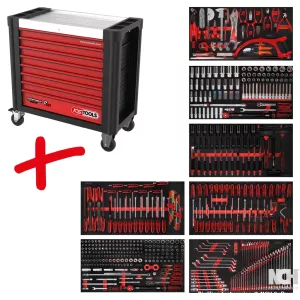 Performanceplus verkstadsvagn-sats P25 med 510 verktyg för 7 utdragslådor