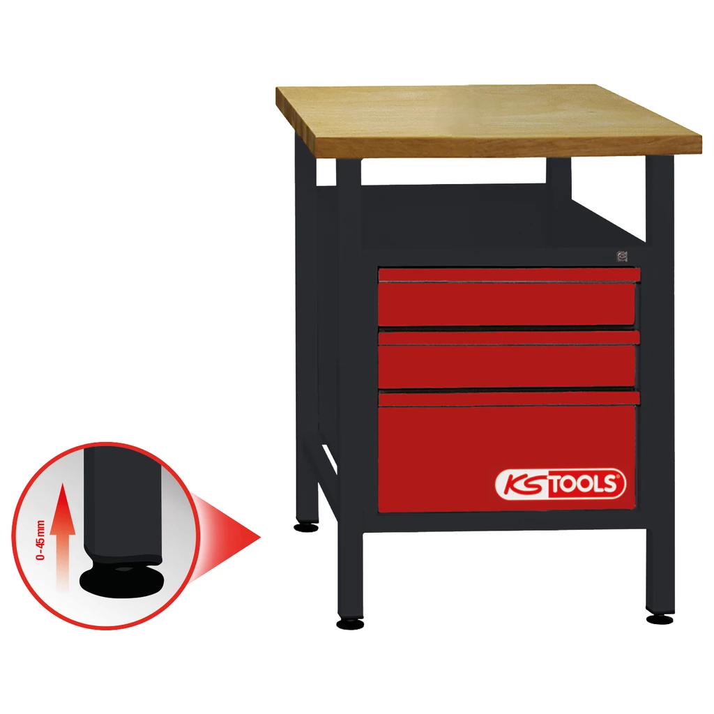 verkstadsbänk med 3 lådor H840xB600xT600mm