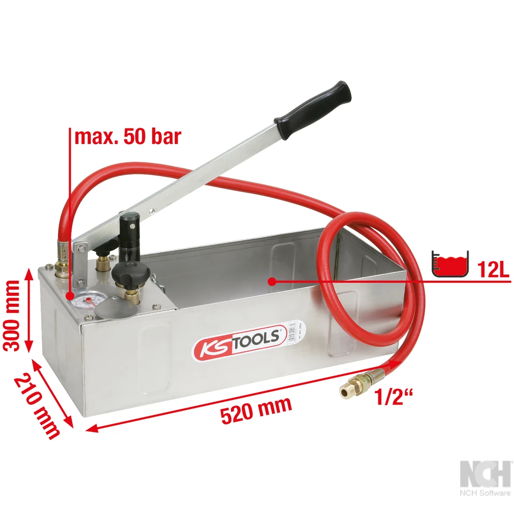 trycktestpump i rostfritt stål. 12 liter