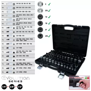 1/4"+3/8"+1/2" Torx hylsnyckelsats. 77-delar