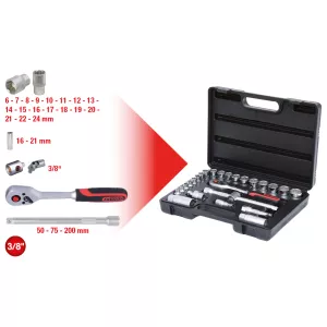 3/8" hylsnyckel sats. 26-delar