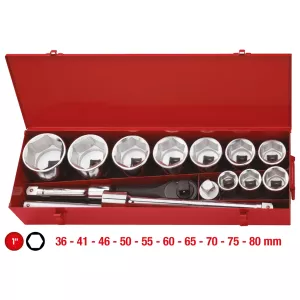 1" hylsnyckel sats. 14-delar