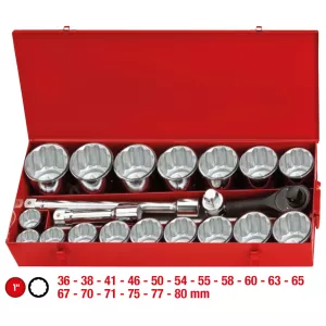 1" hylsnyckel sats. 21-delar