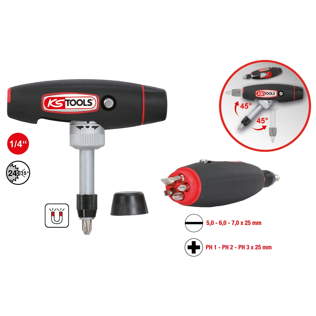 1/4" T-grepp spärr-bit-skruvmejsel 7-delar