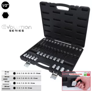 1/2 bit-hyls-set för insexskruv. 30 delar