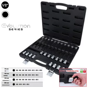 1/2" bit-hyls-set för XZN-skruvar. 26 delar