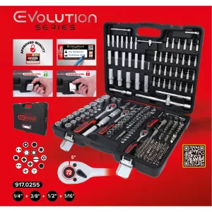 1/4"+3/8"+1/2" Telskophylssats. 255 delar