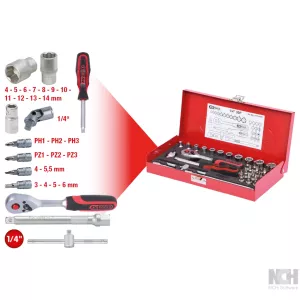 1/4" hylsnyckel sats. 30-delar