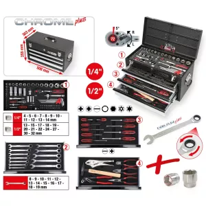 1/4"+1/2" CHROMEplus Universal-verktygssats 99-delar GEAR