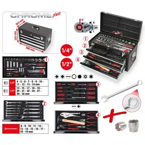 1/4"+1/2" CHROMEplus Universal-verktygssats 99-delar