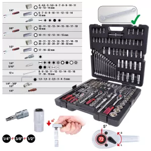 1/4"+3/8"+1/2" CHROMEplus hylsnyckel sats. 216-delar