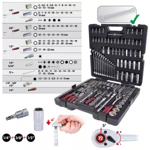 1/4"+3/8"+1/2" CHROMEplus hylsnyckel sats. 216-delar