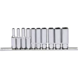1/4" CHROMEplus sexkant-hylssats. lång. 10-delar. 4-13mm