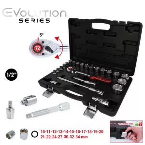 1/2" CHROMEplus hylsnyckel sats. 23-delar