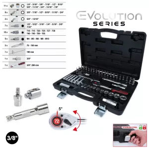 3/8" CHROMEplus hylsnyckel sats. 46-delar