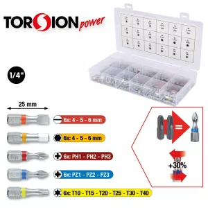 1/4" TORSIONpower-bitssortiment. 108 delar