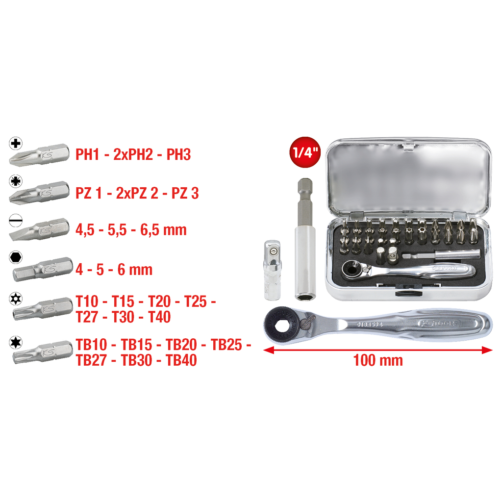1/4" CHROME Bit-sats. 31-delar