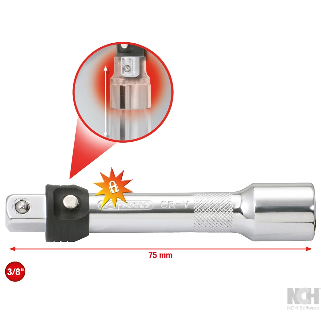 3/8'' CHROMEplus förlängning med spärr. 75mm