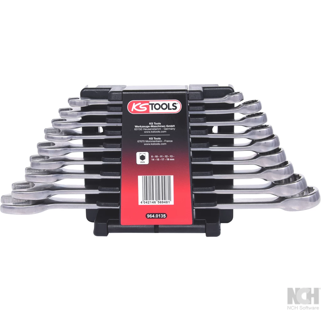 ROSTFRITT STÅL ringnyckel-sats. vinklad 9-delar