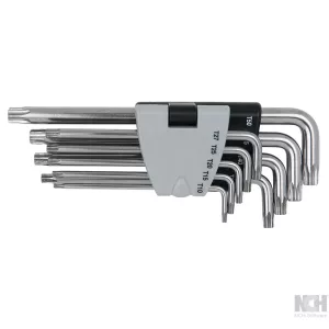 ROSTFRITT STÅL Torx-vinkelstiftnyckel med borrhål. lång. 9-delar