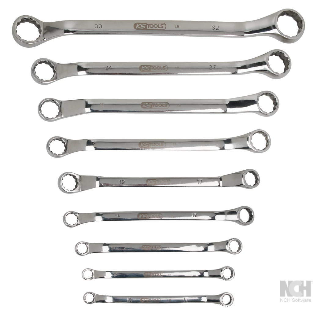 ROSTFRITT STÅL dubbel-ringnyckel-sats. vinklad. 9-delar