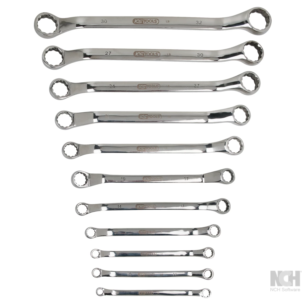 ROSTFRITT STÅL dubbel-ringnyckel-sats. vinklad. 11-delar