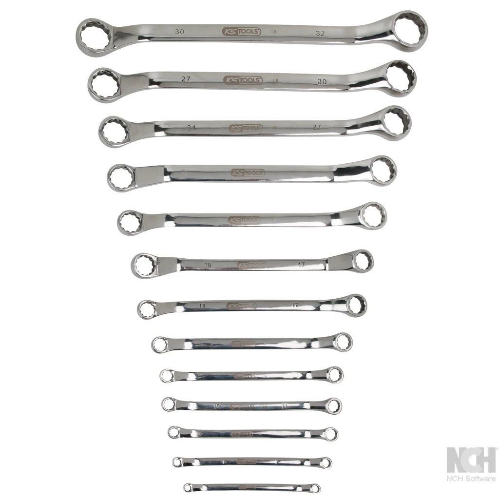 ROSTFRITT STÅL dubbel-ringnyckel-sats. vinklad. 13-delar